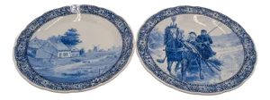 Pair Large Royal Sphinx Delft Blue & White Charger Plates