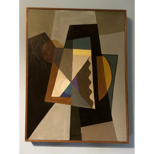 This is a stunning oil on board painting with wood frame. Great neutral colors and geometric shapes. There are tiny...