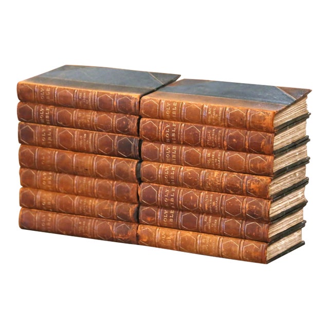 Late 19th Century Grolier Society Leather-Bound Holy Bible, Set of 14 For Sale