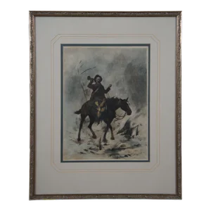 1880s Antique George L Seymour Country Postman Hand Colored Engraving Framed 20"