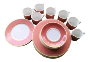 Fitz and Floyd Correlations 23 Piece Dark Salmon Yellow Dinner Plate Set