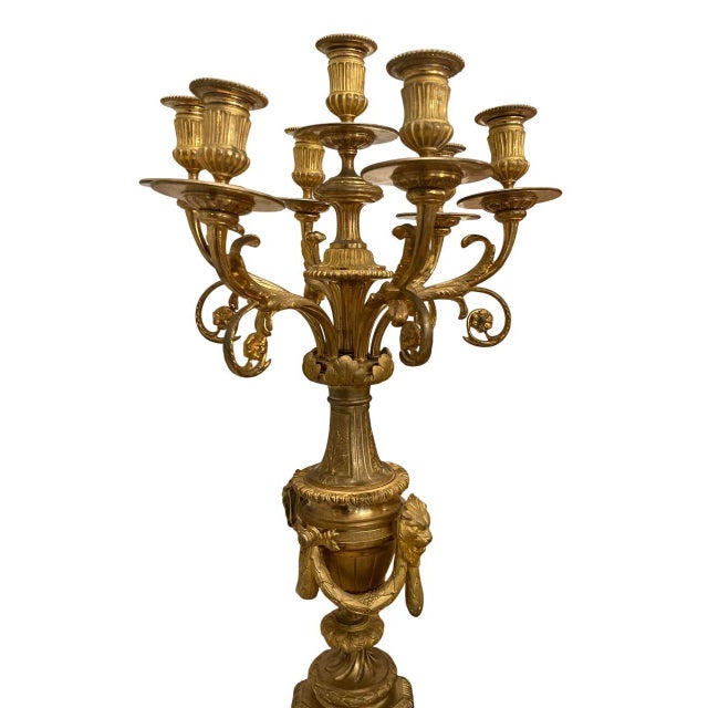Large 19th Century French Doré Bronze Clock Garniture Marked Jules Graux, Paris. For Sale - Image 4 of 16