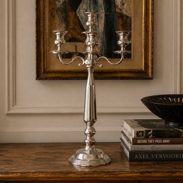 Large Three-Arm Stainless Steel Candelabrum, 1990s For Sale - Image 4 of 4