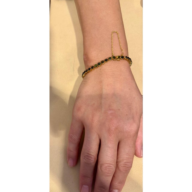 4 Ct Round Shape Green Tourmaline Cocktail Tennis Bracelet 14 Kt Yellow Gold 7" For Sale - Image 13 of 18