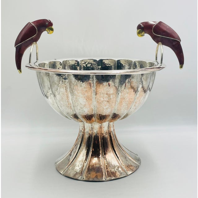Silver 1980s Emilia Castillo Sculptural Parrot Center Bowl in Jasper & Silver-Plate, Mexico For Sale - Image 8 of 18