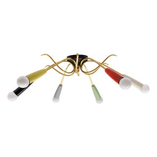 Mid-Century Modern Brass 6-Armed Sputnik Lamp, 1950s For Sale