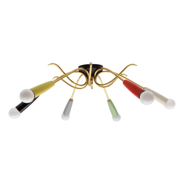 Mid-Century Modern Brass 6-Armed Sputnik Lamp, 1950s For Sale