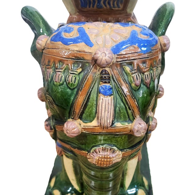 Pair Vintage Chinese Asian Glazed Terracotta Elephant Garden Stool Table Benches For Sale - Image 14 of 18