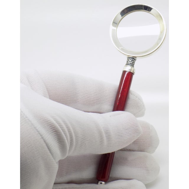 Vintage Italian Handmade Genuine Silver and Wood Purse Small Portable Magnifier For Sale - Image 9 of 15