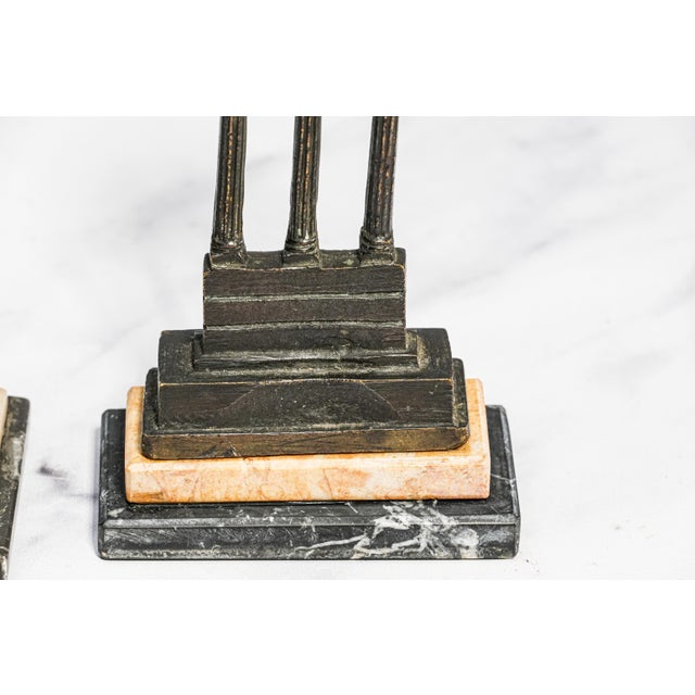 Stone Lovely Pair Antique Small Miniature Bronze Roman Temple Models, Grand Tour Vespasian Castor Pollux Marble Base Neoclassical For Sale - Image 7 of 15