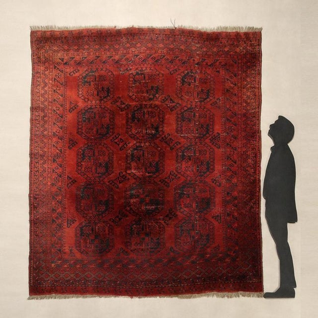 Bukhara wool rug, hand-made, large knot. This piece is attributed to the mentioned designer/maker. It has no attribution...