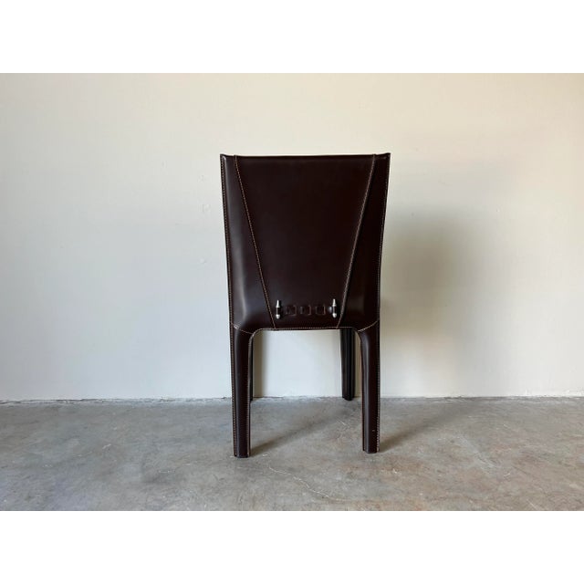 Brown 1980's Postmodern Italian Brown Leather Desk Chair by Arper For Sale - Image 8 of 11