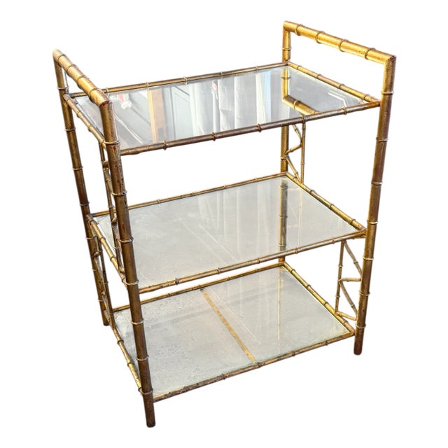 1960’s Hollywood Regency Faux Bamboo Cocktail Bar Cart For Sale