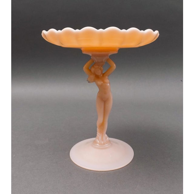 Mid 20th Century Vintage Mid 20th Century Cambridge Crown Tuscan Pink Statuesque Figural Lady Glass Compote For Sale - Image 5 of 7