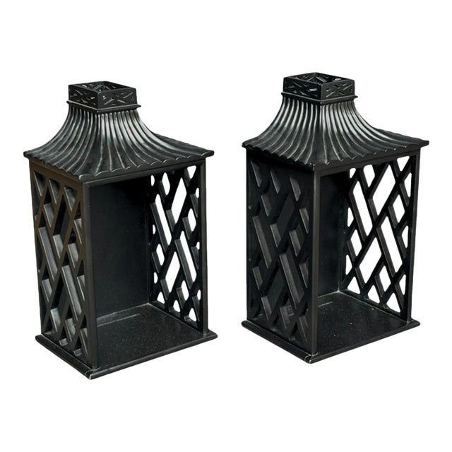 Global Views Williamsburg Black Chinoiserie Pagoda Wall Shelves / Decorative Sconces — A Pair For Sale