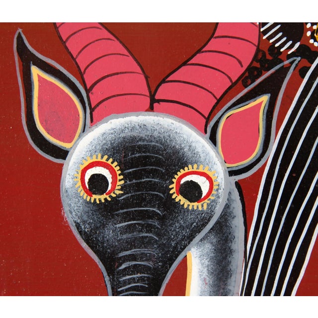 Contemporary Vintage African Tinga Tinga Oil Painting of a Gazelle From Tanzania For Sale - Image 3 of 8