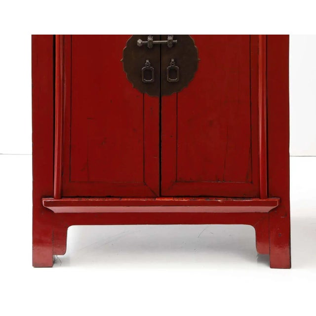 Asian A Pair of Red Lacquer Cabinets For Sale - Image 3 of 8