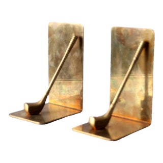 Mid-Century Brass Golf Club Bookends Pair For Sale