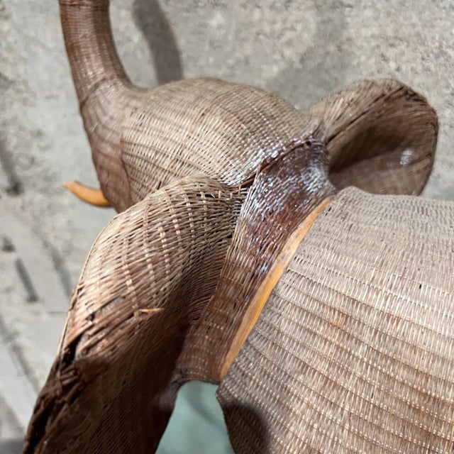 Mario Lopez Torres Vintage Chinese Wicker Elephant Box, Hand-Woven Rattan, Mid-Century For Sale - Image 4 of 11