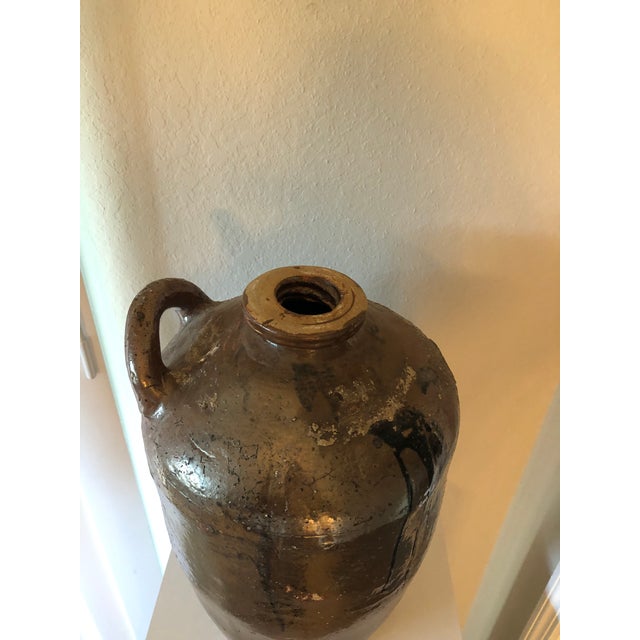 Late 19th Century Monumental Antique Primitive Brown Stoneware Jug With Handle For Sale - Image 5 of 8