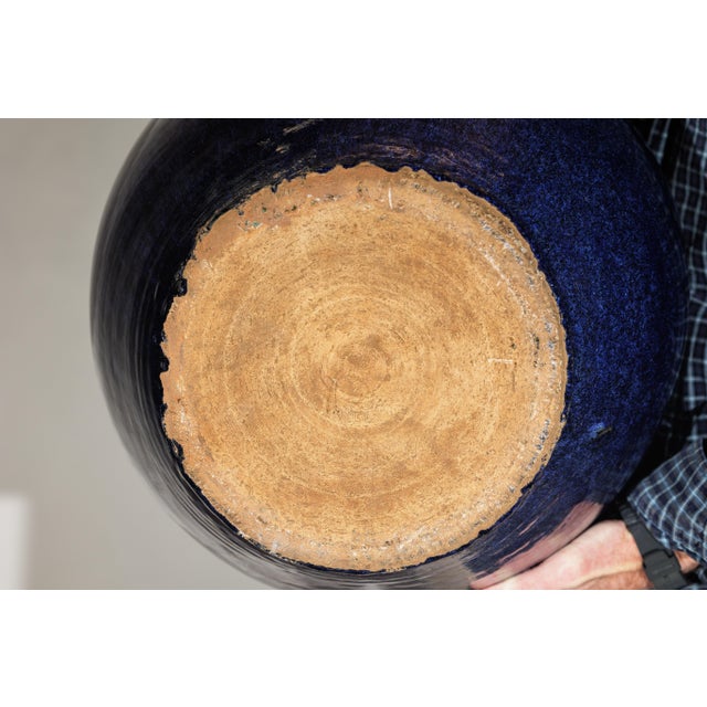 Vintage Chinese Blue-Glazed Ceramic Planter with Rounded Form and Brown Accents For Sale - Image 13 of 18