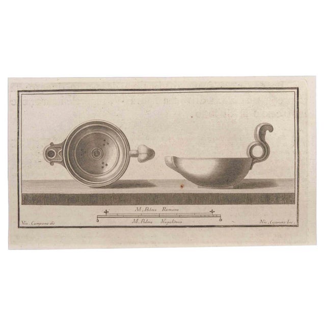 Niccolò Cesarano, Oil Lamp, Etching, 18th Century For Sale