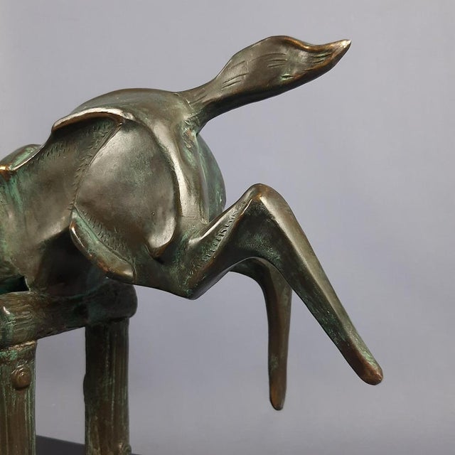 Brass Sculpture of Horse Jumping Over Wooden Base, 1980s For Sale - Image 13 of 18