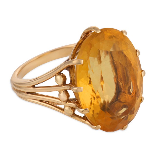 Vintage 14.00 Carat Citrine 14k Yellow Gold Cocktail Ring, Size 5.75 For Sale - Image 4 of 6