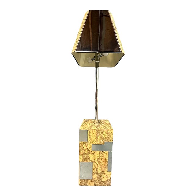 1970s Cork and Stainless Steel Floor Lamp in the Style of Paul Evans For Sale