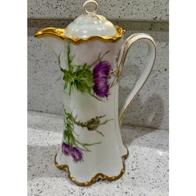 Late 19th Century Antique Haviland & Co. Limoges Hand-Painted Thistle Chocolate Pot (C. 1888–1896) For Sale - Image 5 of 7