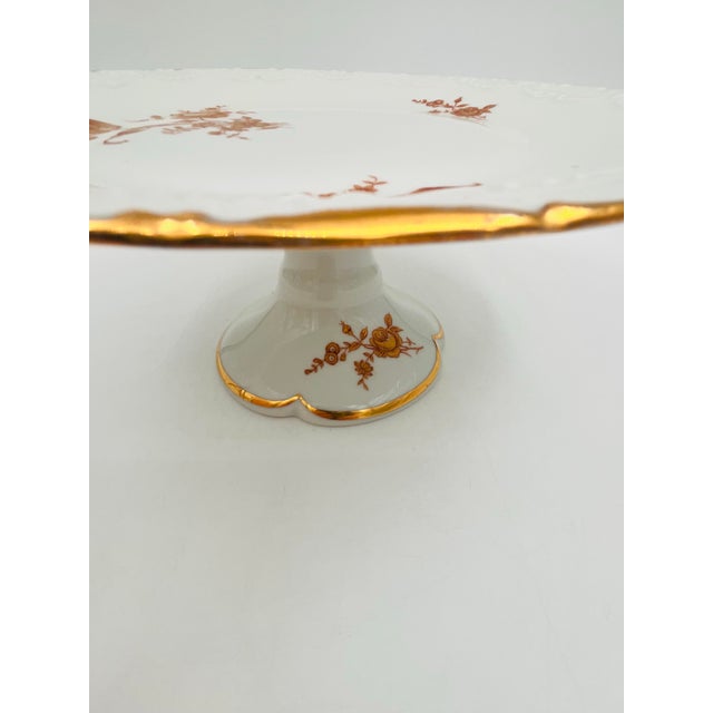 Mid Century Limoges Porcelain Gold Roses Cake Stand For Sale - Image 9 of 11
