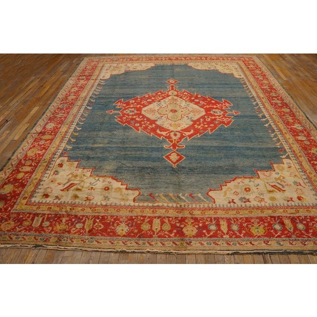 Refined Oushak Antique Turkish Angora Rug With Lovely Cross in the Center in Medallion Pattern For Sale - Image 12 of 12