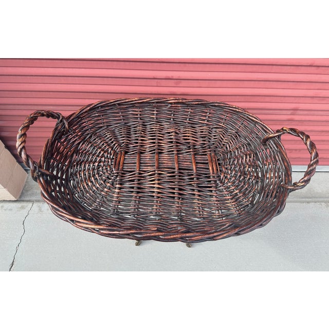 Large Rustic European Roven Rattan/Wicker Gathering Basket For Sale In Palm Springs - Image 6 of 6