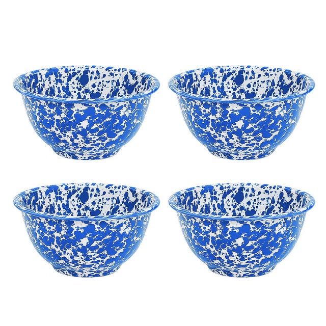 Paint Crow Canyon Home Splatterware, 14 oz. Small Footed Bowls in Blue & White - Set of 4 For Sale - Image 7 of 7