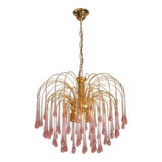 Lady Michelle, Large Size Pink Drops Murano Chandelier, 1980s For Sale