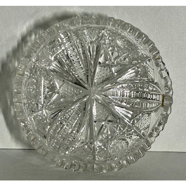 Transparent Antique American Brilliant Cut Glass Bowl With Starburst & Hobstar Motif For Sale - Image 8 of 10