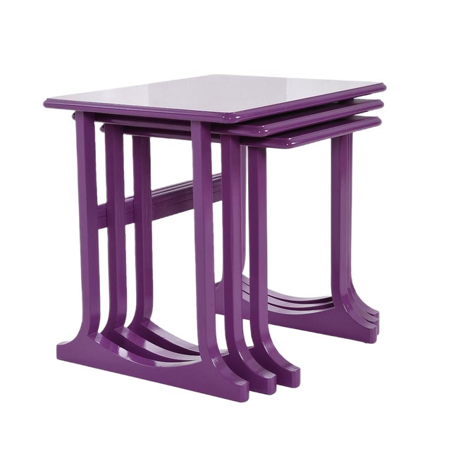 Nesting Coffee Tables in Purple Lacquered Wood, Set of 3 For Sale
