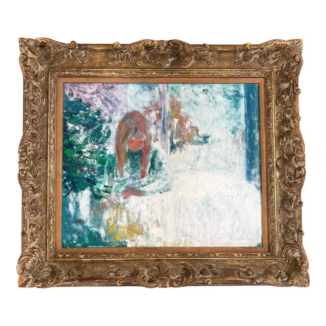 Antique French Impressionistic Painting on Canvas in Antique Wood Carved Frame For Sale