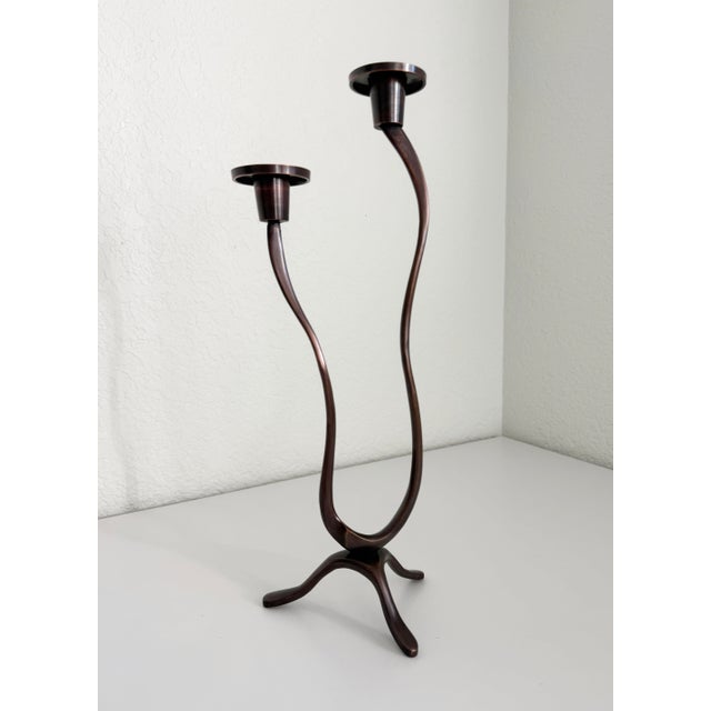 Bronze Brutalist Bronze Wavy 2-Arm Candle Holder For Sale - Image 8 of 10