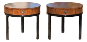 Stunning Pair of Vintage Mid Century Round Lamp Tables or Nightstands Made by Fine Arts Furniture