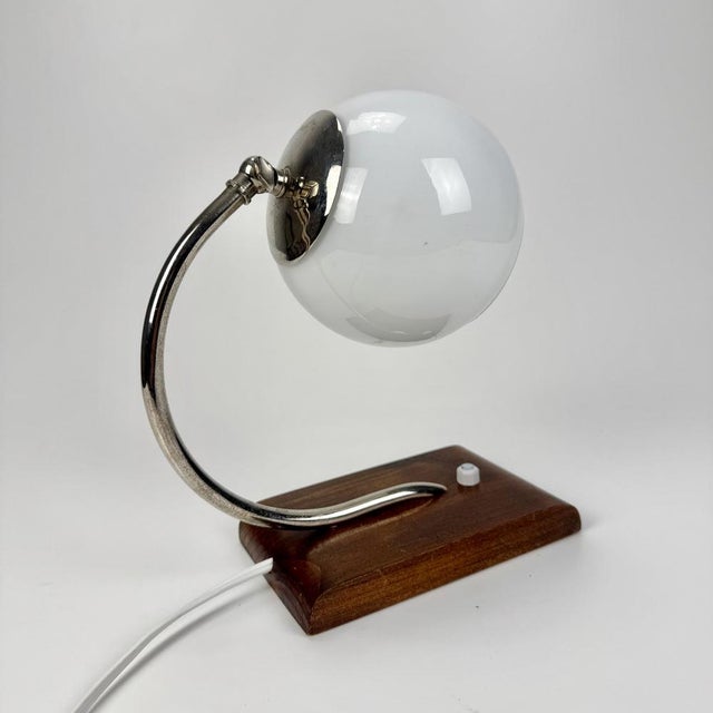 Art Deco Wood and White Glass Table Lamp, 1940s For Sale - Image 6 of 7