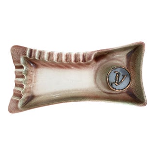 VTG Roseville Pottery Made for the Hyde Park Co. Ashtray No. 1905, Brown, Monogram V For Sale
