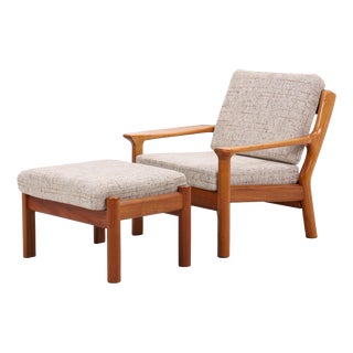 Set of Vintage Teak Lounge Chair with Ottoman by Juul Christensen For Sale