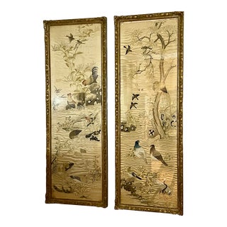 Pair of Antique Framed Chinese Silk Embroideries For Sale