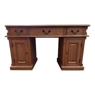 1990s Classic Double Pedestal Solid Wood Executive Desk With Paneled Doors & Three Drawers For Sale