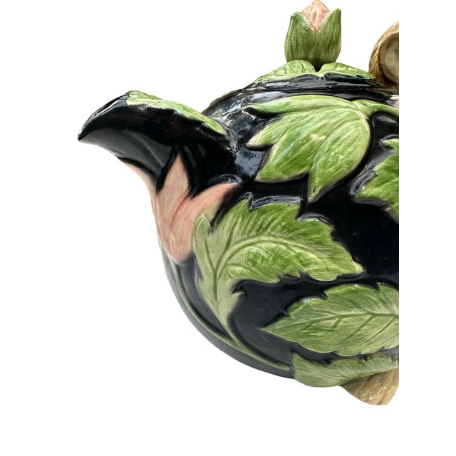 1980s 1986 Vintage Fitz & Floyd Floral Leaves & Monkey Tea Pot For Sale - Image 5 of 12