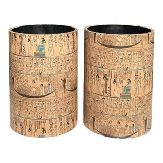 Vintage Egyptian Revival Paper-Covered Wastebaskets | Pair For Sale