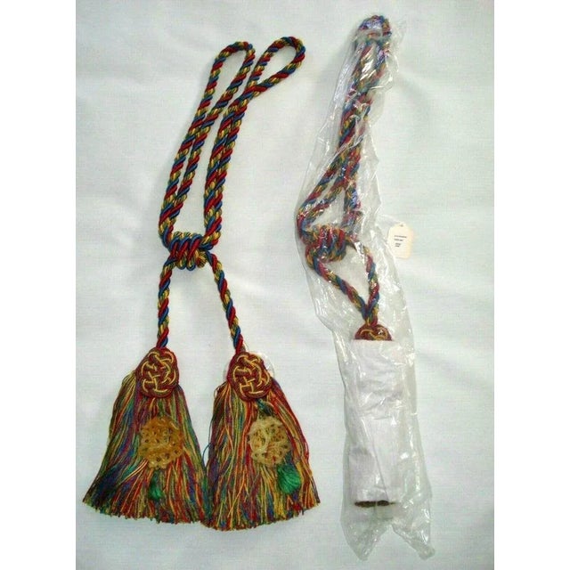 Chinoiserie Scalamandre Duchess Silk Double Tassel Curtain Tieback, Carved Jade, Red, Blue For Sale - Image 3 of 3