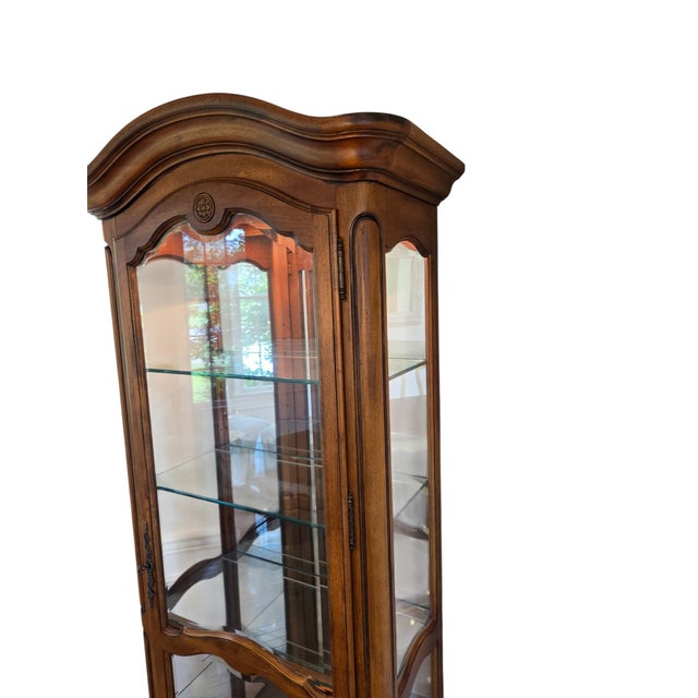 French Country 1990s Ethan Allen Country French Curio Cabinet Glass Display Case China Hutch Lighted For Sale - Image 3 of 18