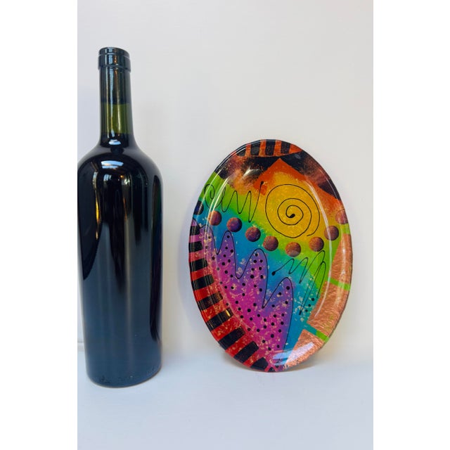 Vintage Fiala Design Works Hand Painted Abstract Art Glass Plate For Sale - Image 10 of 10